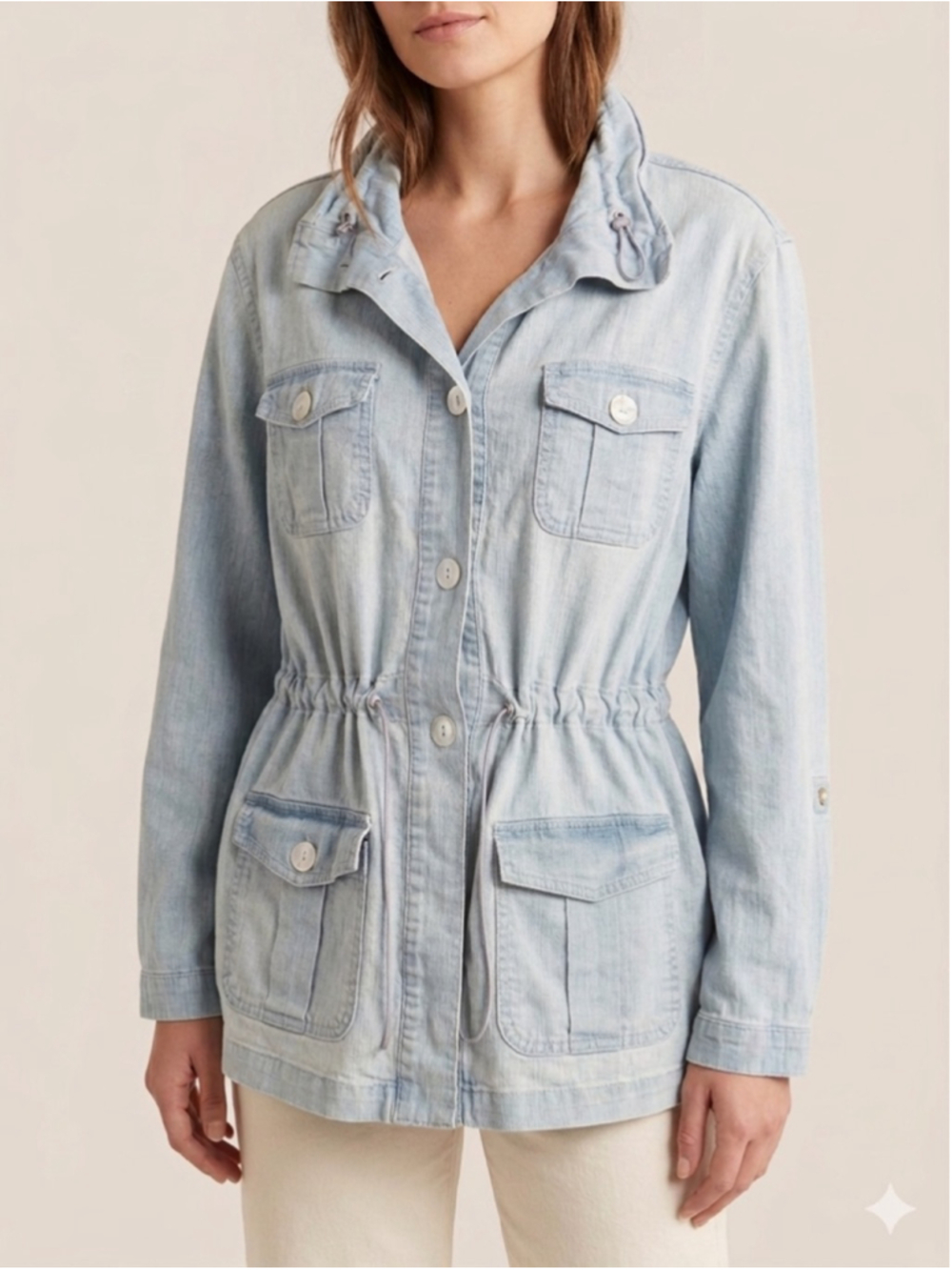 Ruby Rd. Light Wash Denim Utility Jacket Safari Utility Cargo - Size 18